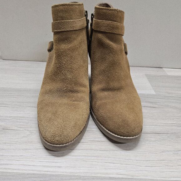 Franco Sarto Womens Brown Suede Chunky Boots Size 8 Booties Buckles Heel - Picture 3 of 10